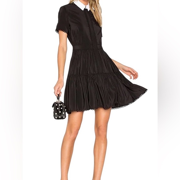 Kenzo Dresses & Skirts - Kenzo Silk Contrast Collar Trim Short Sleeve Tiered Mini Dress, Size FR 38=US 6